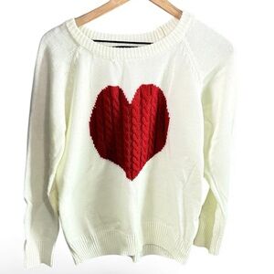 BYSBZD Cream & Cable Knit Red Heart Sweater